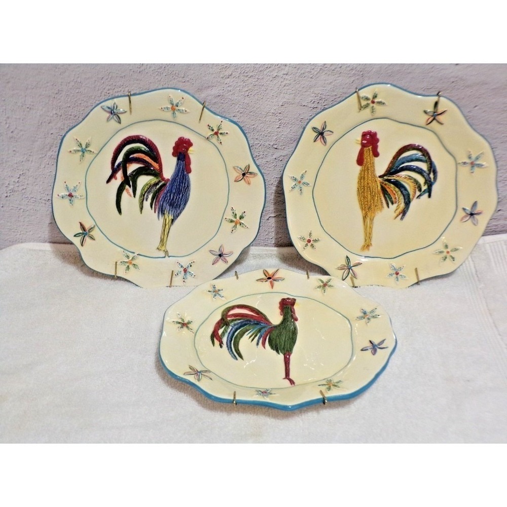 Market by Cindy Shamp Ceramic Rooster Hand Painted Plates w/Hangers Set of 3